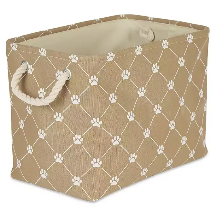Baskets & Boxes>Kirklands Home Taupe Paw Trellis Recgle Basket, 16 in. Tan