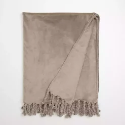 Blankets & Throws>Kirklands Home Taupe Perfectly Plush Throw Tan