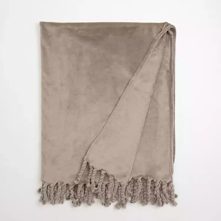 Blankets & Throws>Kirklands Home Taupe Perfectly Plush Throw Tan