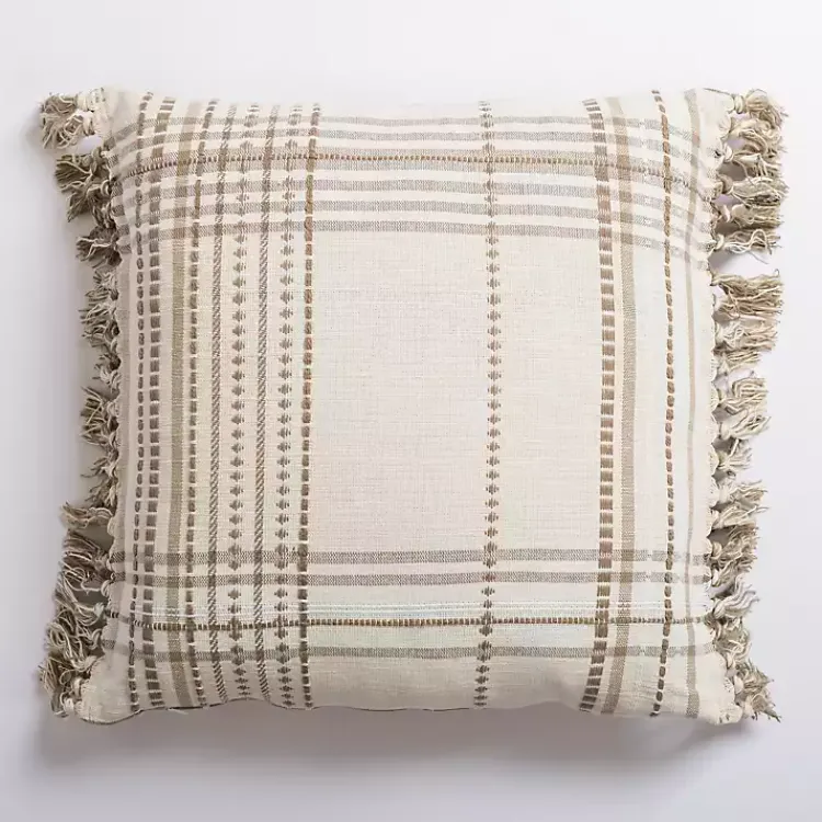 Pillows>Kirklands Home Taupe Plaid Reversible Pillow