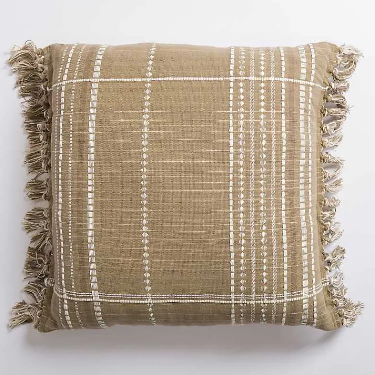 Pillows>Kirklands Home Taupe Plaid Reversible Pillow