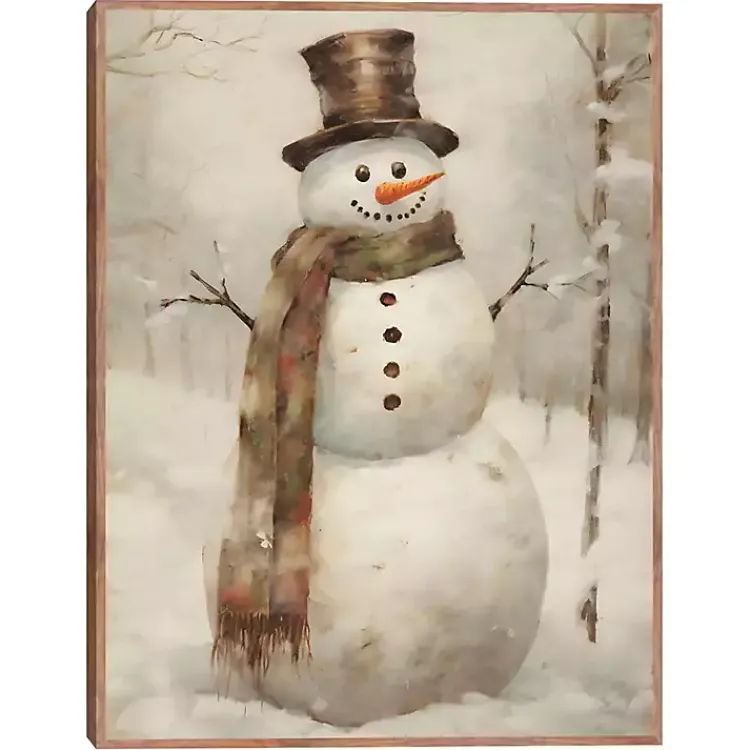 Christmas Decorations>Kirklands Home Taupe Snowman Framed Art Print Brown