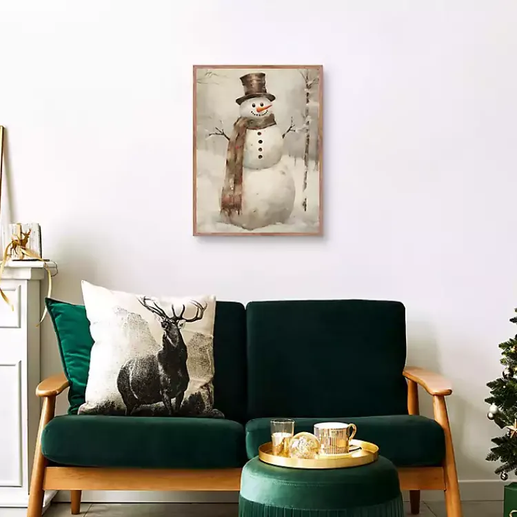Christmas Decorations>Kirklands Home Taupe Snowman Framed Art Print Brown