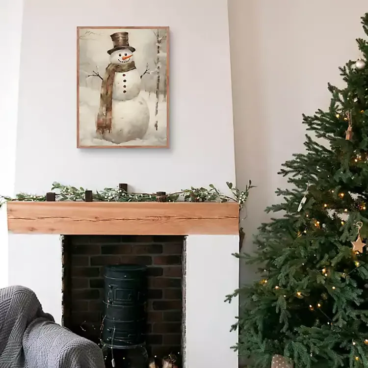 Christmas Decorations>Kirklands Home Taupe Snowman Framed Art Print Brown