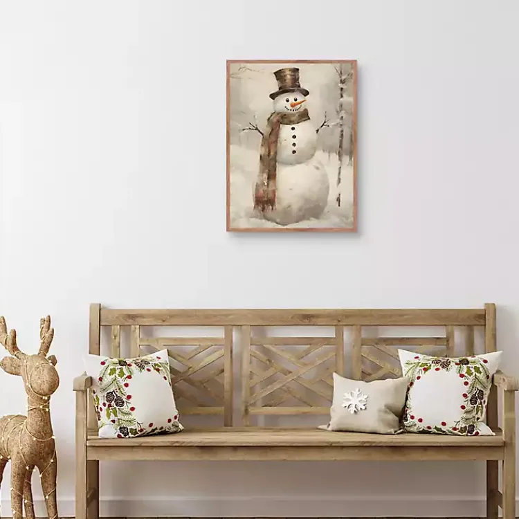 Christmas Decorations>Kirklands Home Taupe Snowman Framed Art Print Brown