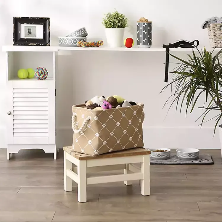 Baskets & Boxes>Kirklands Home Taupe Trellis Paw Print Storage Basket, 14 in. Tan