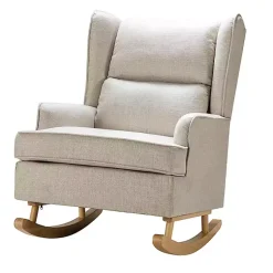 Kirklands Home Taupe Upholstered Natural Base Wingback Rocker Tan New