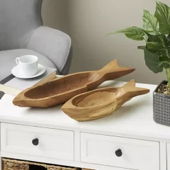 Decorative Trays>Kirklands Home Teak Wood Carved Fish Trays, Set of 2 Brown