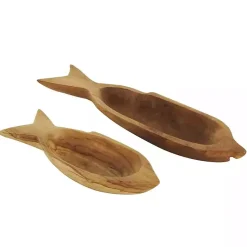 Decorative Trays>Kirklands Home Teak Wood Carved Fish Trays, Set of 2 Brown