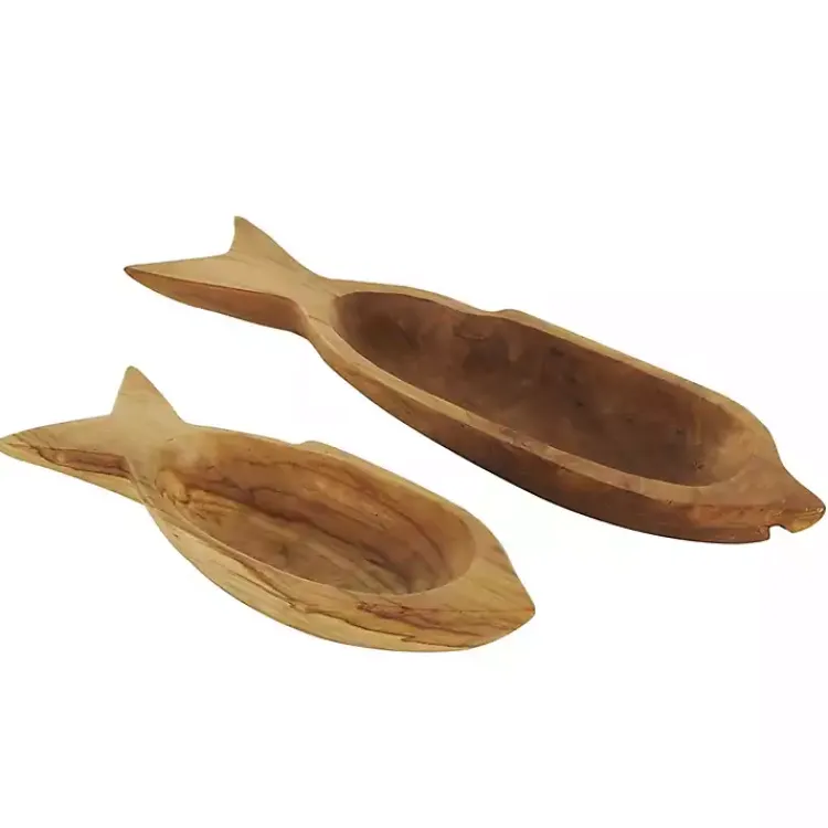Decorative Trays>Kirklands Home Teak Wood Carved Fish Trays, Set of 2 Brown