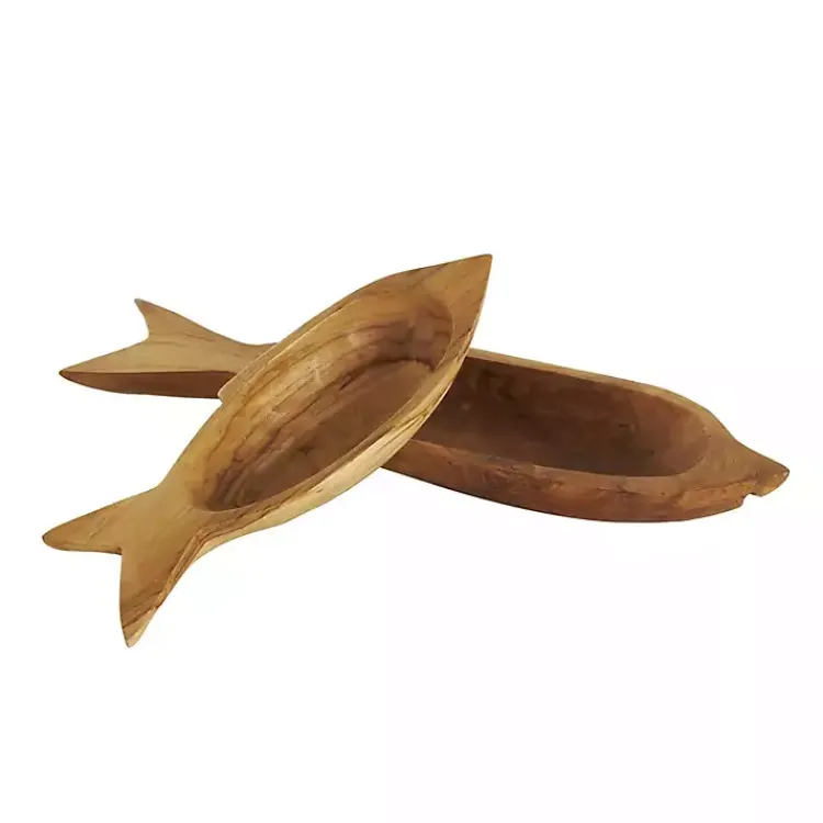 Decorative Trays>Kirklands Home Teak Wood Carved Fish Trays, Set of 2 Brown