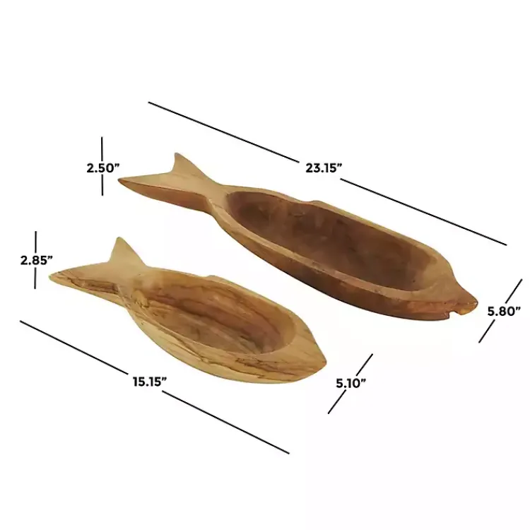 Decorative Trays>Kirklands Home Teak Wood Carved Fish Trays, Set of 2 Brown