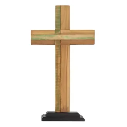 Statues & Figurines>Kirklands Home Teak Wood Cross Tabletop Sculpture Brown