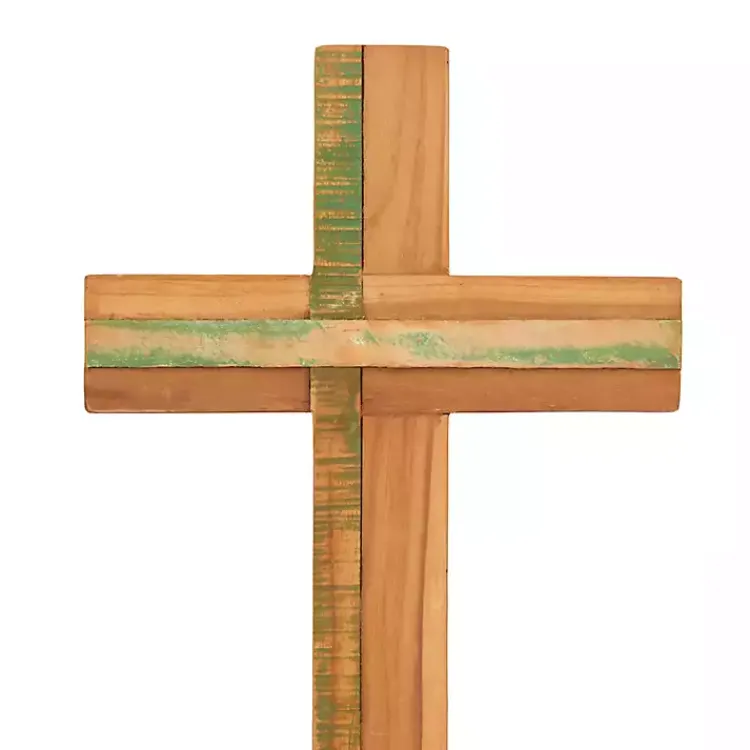 Statues & Figurines>Kirklands Home Teak Wood Cross Tabletop Sculpture Brown