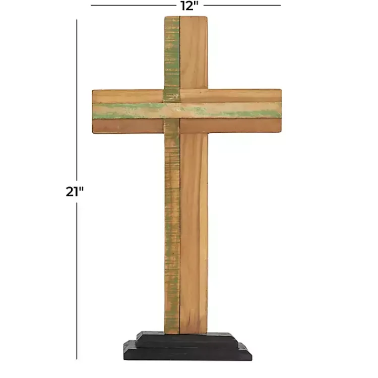 Statues & Figurines>Kirklands Home Teak Wood Cross Tabletop Sculpture Brown