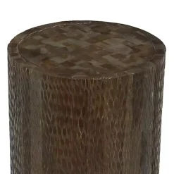 Kirklands Home Teak Wood Drum Accent Table Brown Outlet