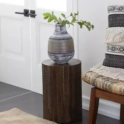 Kirklands Home Teak Wood Drum Accent Table Brown Outlet