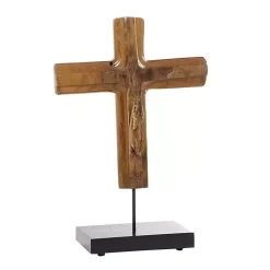 Statues & Figurines>Kirklands Home Teak Wood Floating Cross Tabletop Sculpture Brown