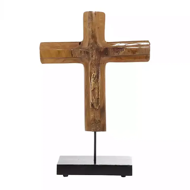 Statues & Figurines>Kirklands Home Teak Wood Floating Cross Tabletop Sculpture Brown