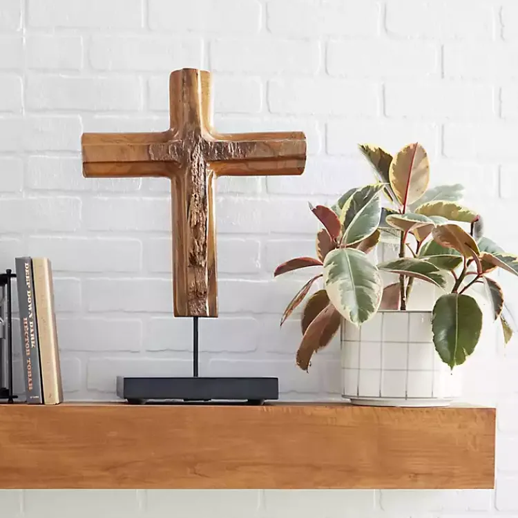 Statues & Figurines>Kirklands Home Teak Wood Floating Cross Tabletop Sculpture Brown