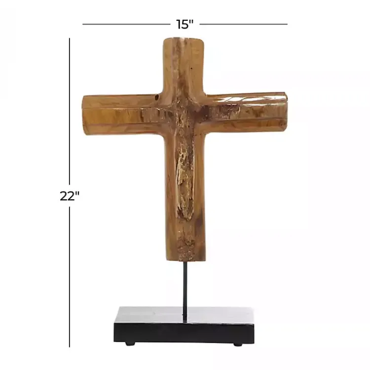 Statues & Figurines>Kirklands Home Teak Wood Floating Cross Tabletop Sculpture Brown