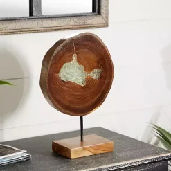 Statues & Figurines>Kirklands Home Teak Wood Raw Edge Crystal Figurine
