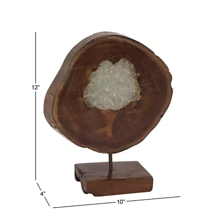 Statues & Figurines>Kirklands Home Teak Wood Raw Edge Crystal Figurine