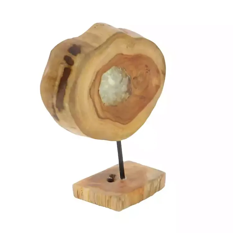 Statues & Figurines>Kirklands Home Teak Wood Raw Edge Crystal Figurine