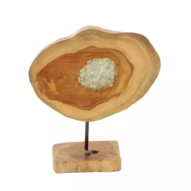 Statues & Figurines>Kirklands Home Teak Wood Raw Edge Crystal Figurine