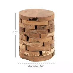 Kirklands Home Teak Wood Stacked Round Accent Table Brown