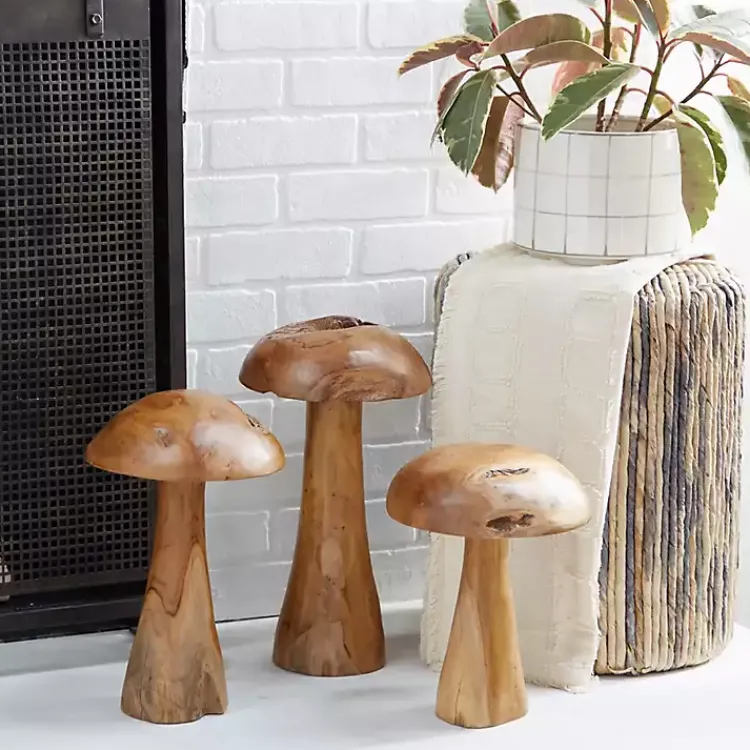 Statues & Figurines>Kirklands Home Teakwood Mushroom 3-pc. Sculpture Set Brown
