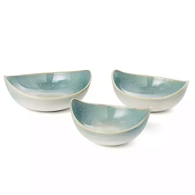 Decorative Bowls & Jars>Kirklands Home Teal & White Ceramic Decorative Bowls, Set of 3