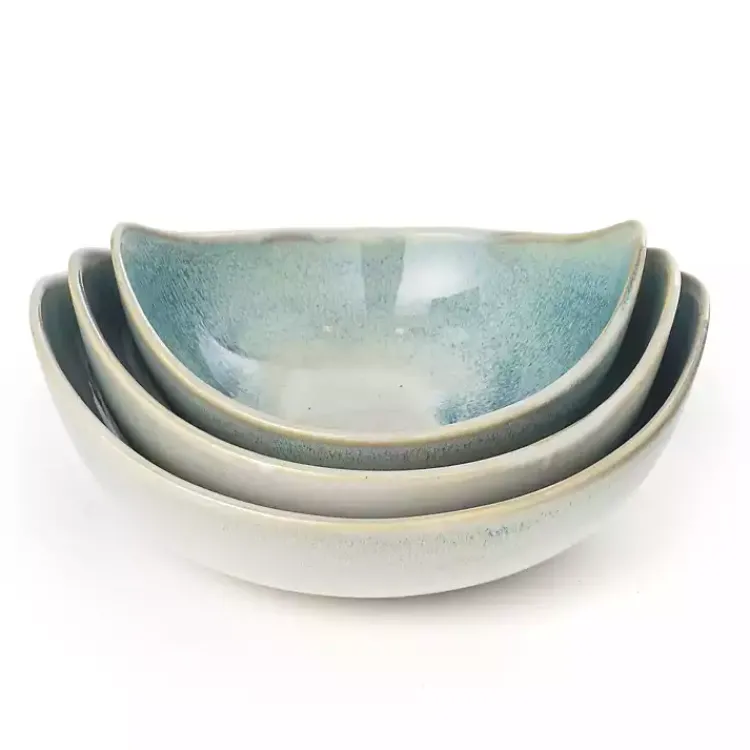 Decorative Bowls & Jars>Kirklands Home Teal & White Ceramic Decorative Bowls, Set of 3