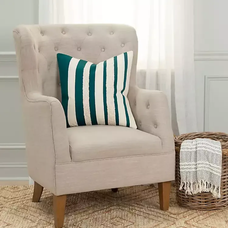 Pillows>Kirklands Home Teal and Ivory Ozzy Striped Pillow