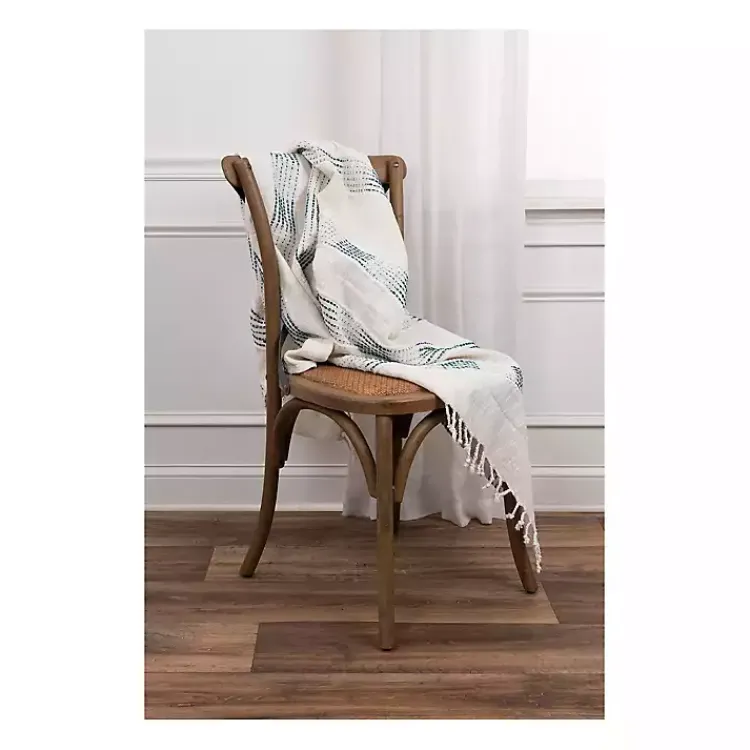 Blankets & Throws>Kirklands Home Teal and Ivory Woven Stripe Throw