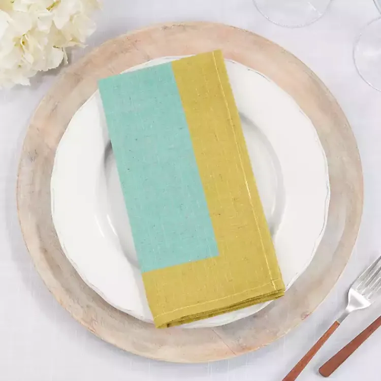 Kirklands Home Teal and Mustard Colorblock Napkins, Set of 4 Hot