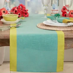 Kirklands Home Teal and Mustard Colorblock Table Runner Online