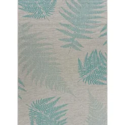 Kirklands Home Teal and Tan Falling Ferns Outdoor Area Rug, 5x7 Discount