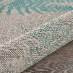 Kirklands Home Teal and Tan Falling Ferns Outdoor Area Rug, 5x7 Discount