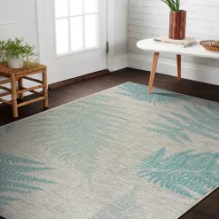 Kirklands Home Teal and Tan Falling Ferns Outdoor Area Rug, 5x7 Discount
