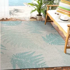 Kirklands Home Teal and Tan Falling Ferns Outdoor Area Rug, 5x7 Discount