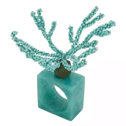 Kirklands Home Teal Beaded Coral Napkin Rings, Set of 4 Blue
