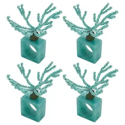 Kirklands Home Teal Beaded Coral Napkin Rings, Set of 4 Blue