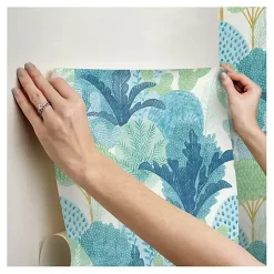 Kirklands Home Teal Bohoemian Jungle Peel & Stick Wallpaper New