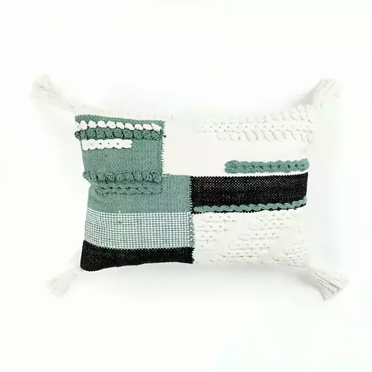 Pillows>Kirklands Home Teal Braided Color Block Lumbar Pillow
