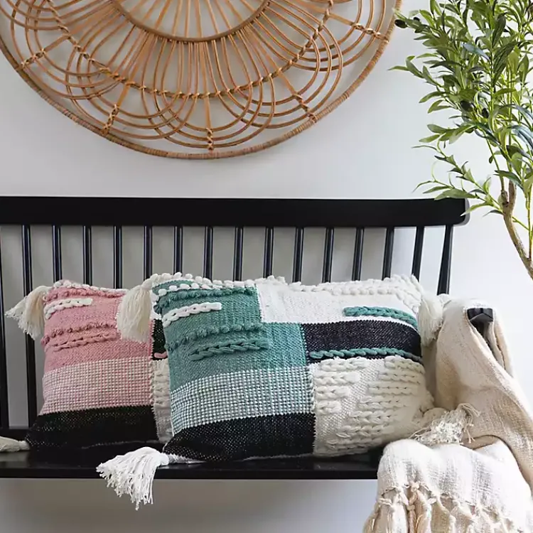 Pillows>Kirklands Home Teal Braided Color Block Lumbar Pillow