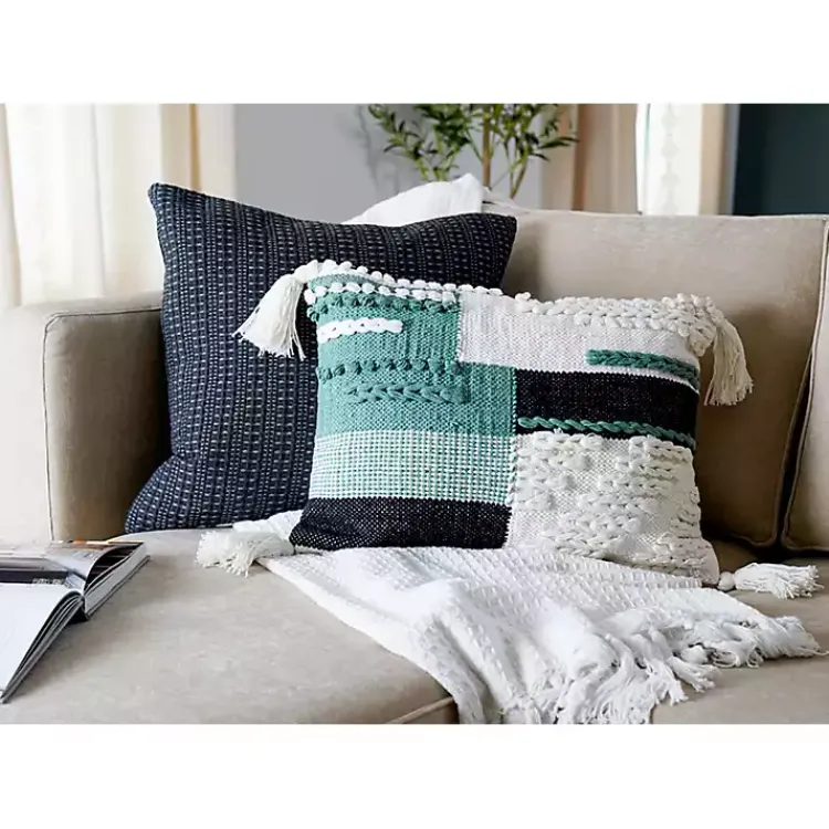 Pillows>Kirklands Home Teal Braided Color Block Lumbar Pillow