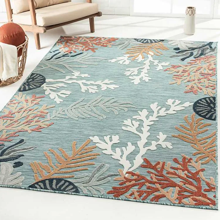 Kirklands Home Teal Coral Reef Area Rug, 5x7 Blue Discount