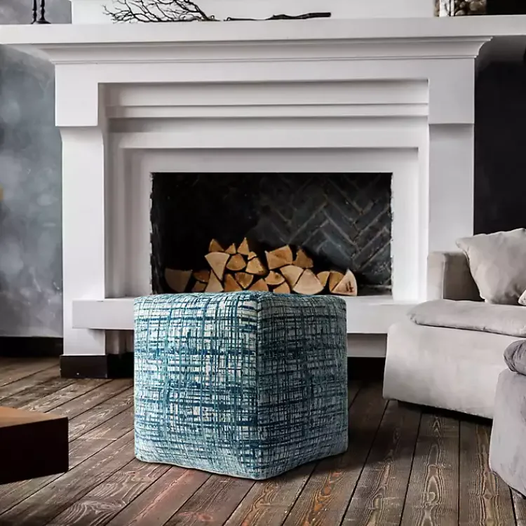 Poufs & Floor Cushions>Kirklands Home Teal Distressed Geo Ultra-Soft Pouf