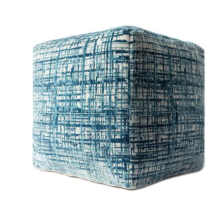Poufs & Floor Cushions>Kirklands Home Teal Distressed Geo Ultra-Soft Pouf